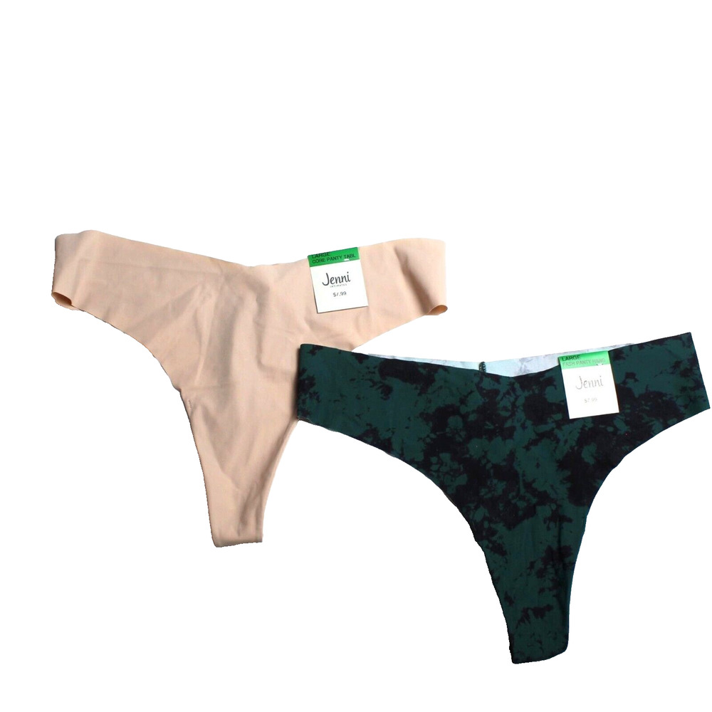 Lot Bundle of 2 Thong Underwear Panties Jenni Large No Show Tan Green Marble NEW